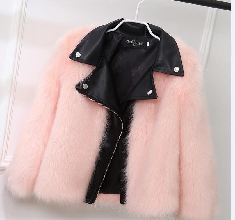 New Kids Fur Coats Boys Girls PU Leather Faux Fox Fur Motorcycle Jackets Winter Warm Kids Outerwear Coats 2-9T - Click Image to Close